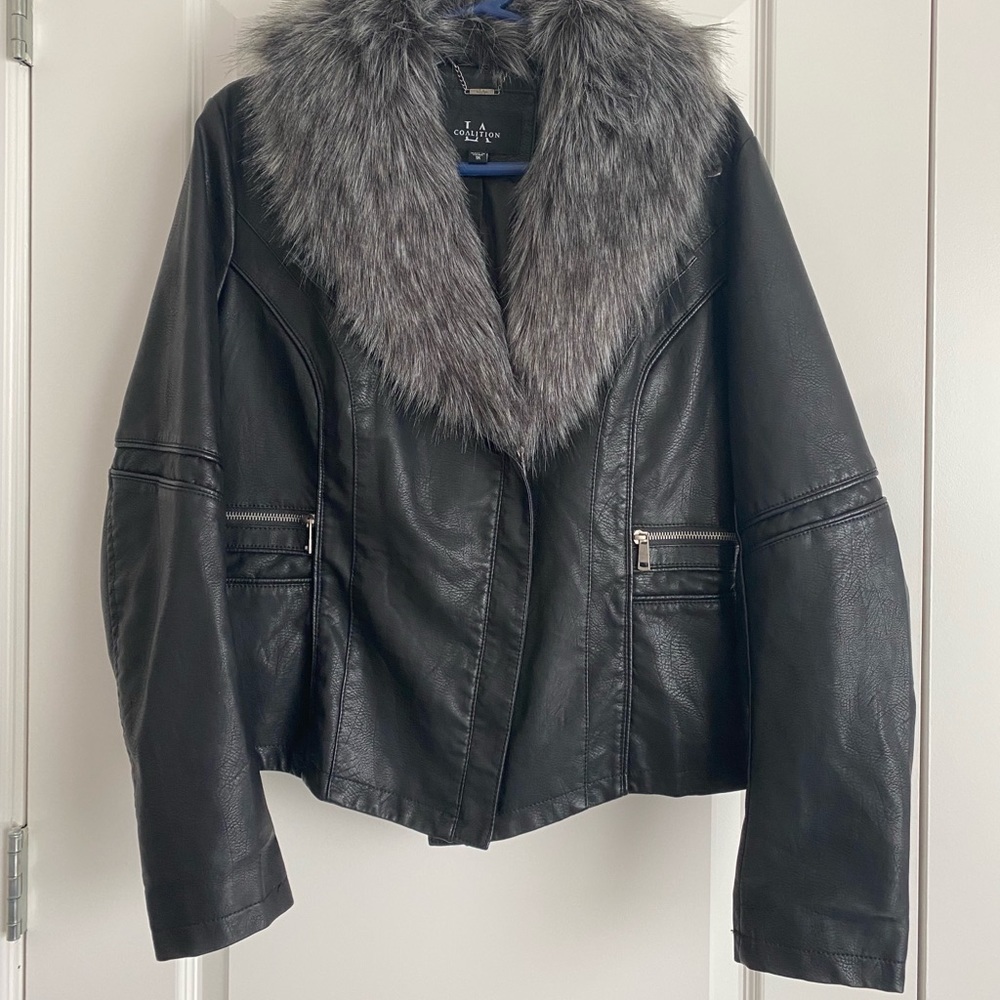 Faux fur synthetic Leather Jacket